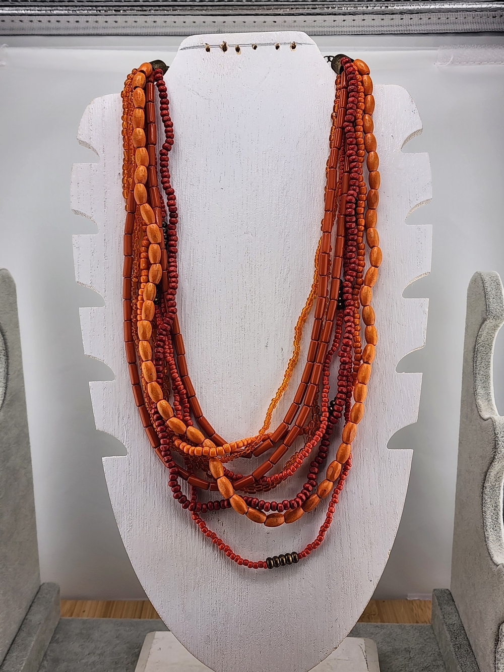 18in To 21in Adj Multi-Strand Orange Beaded Statement Necklace - 0612